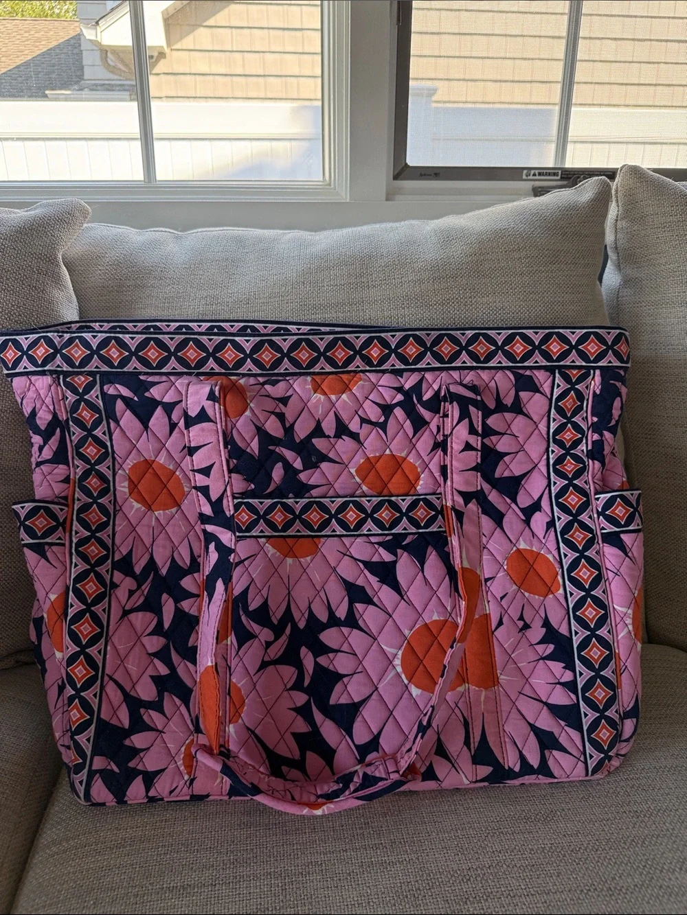Vera Bradley Pink Navy Orange Quilted Tote